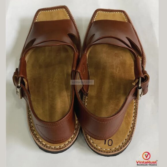 Brown Leather Peshawari Sandals, Men’s Handmade Peshawari Sandals, Comfortable - Picture 5 of 7